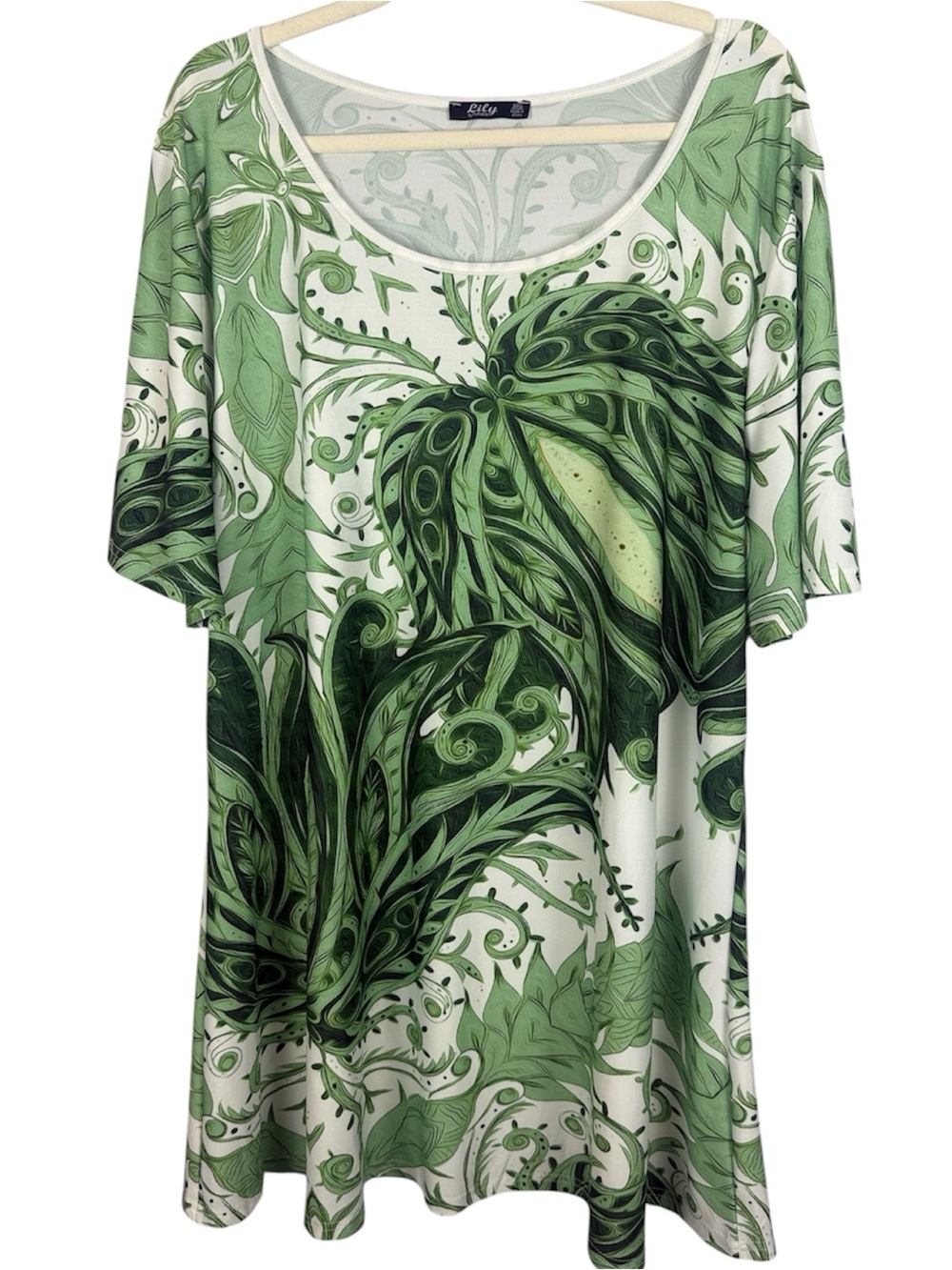 ily by Firmiana Green Botanical Paisley Tunic Top Dress Plus Size 3XL Stretch